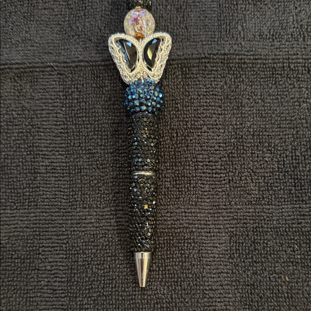 Elegant Black Crystal Rhinestone Ballpoint Pen with Silver Accents